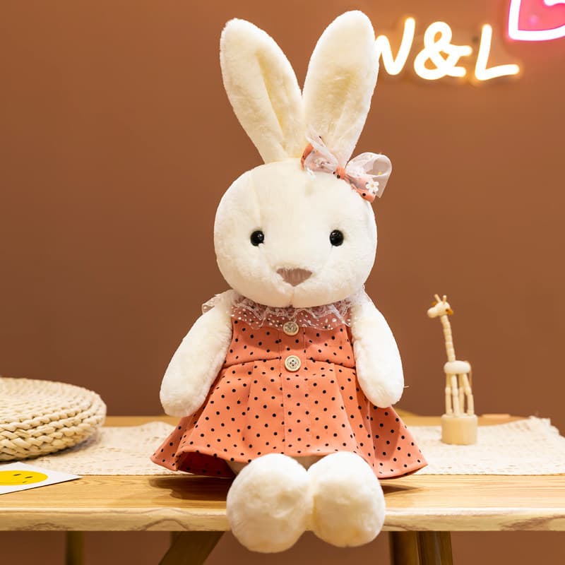 水玉柄ワンピース着用うさぎぬいぐるみ ギフト向け