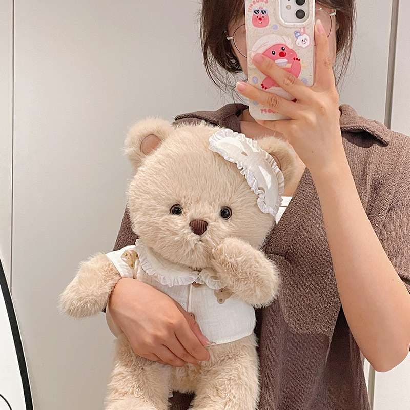 フリルの髪飾り 癒し ギフト向け くまぬいぐるみ