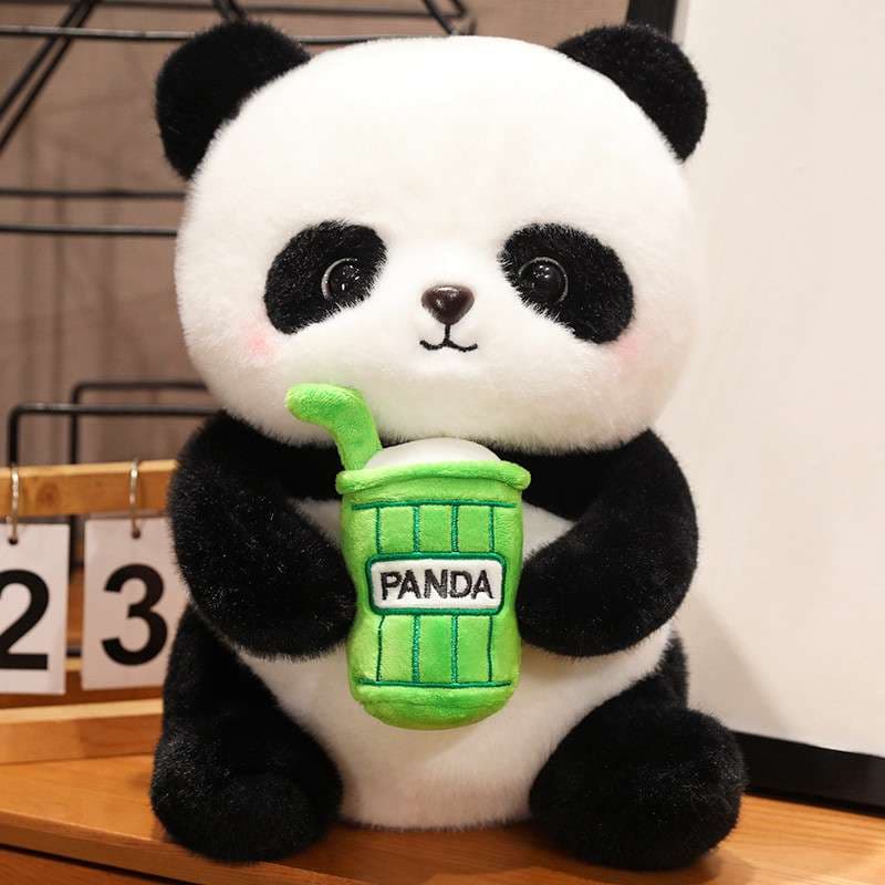 飲み物を持ったパンダのぬいぐるみ ギフト向け