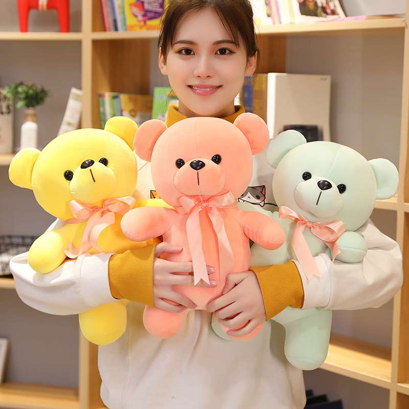 カラフルなくまぬいぐるみ リボン付きギフト 誕生日 くまぬいぐるみ