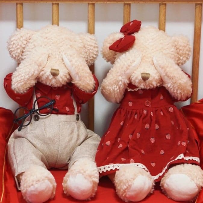 眼鏡紳士とリボンのくまぬいぐるみ ペアセット カップル ギフト向け